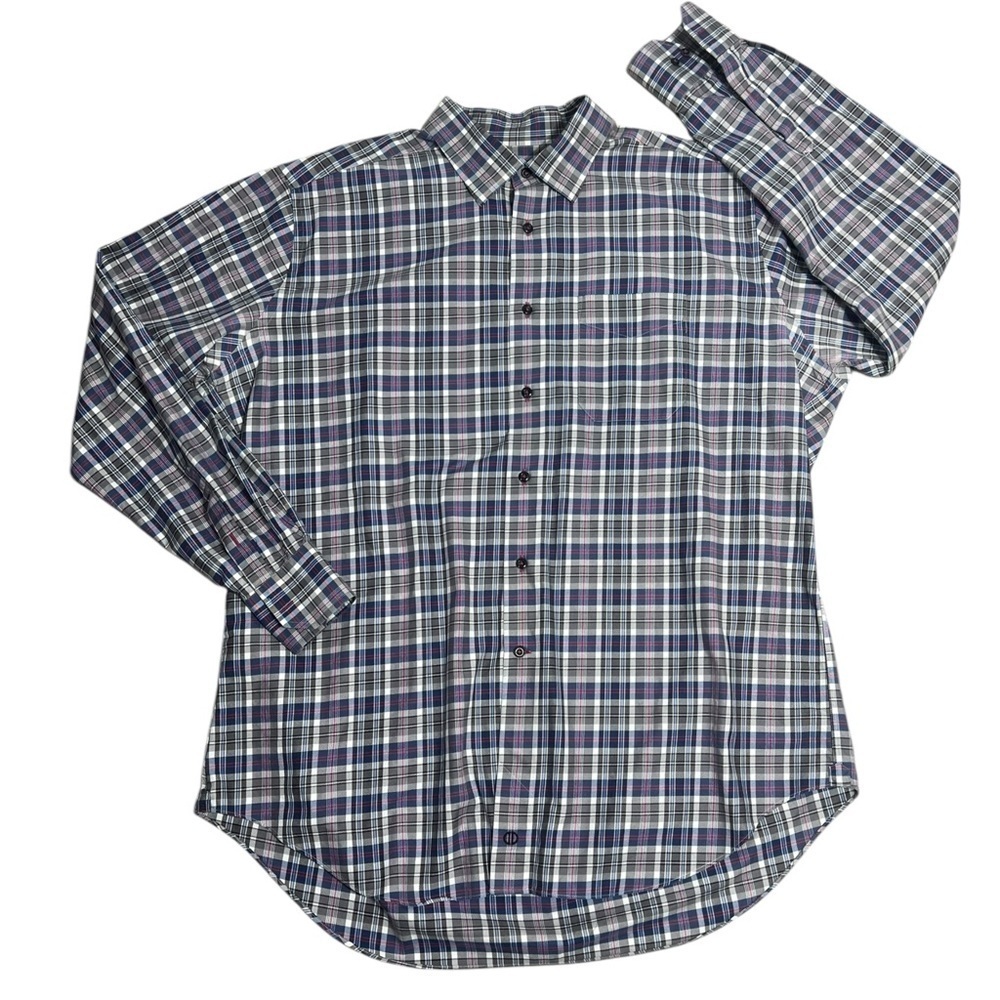 David Donahue big and tall XXL Gray Pink Blue Plaid Button Down Dress Shirt - Picture 4 of 11